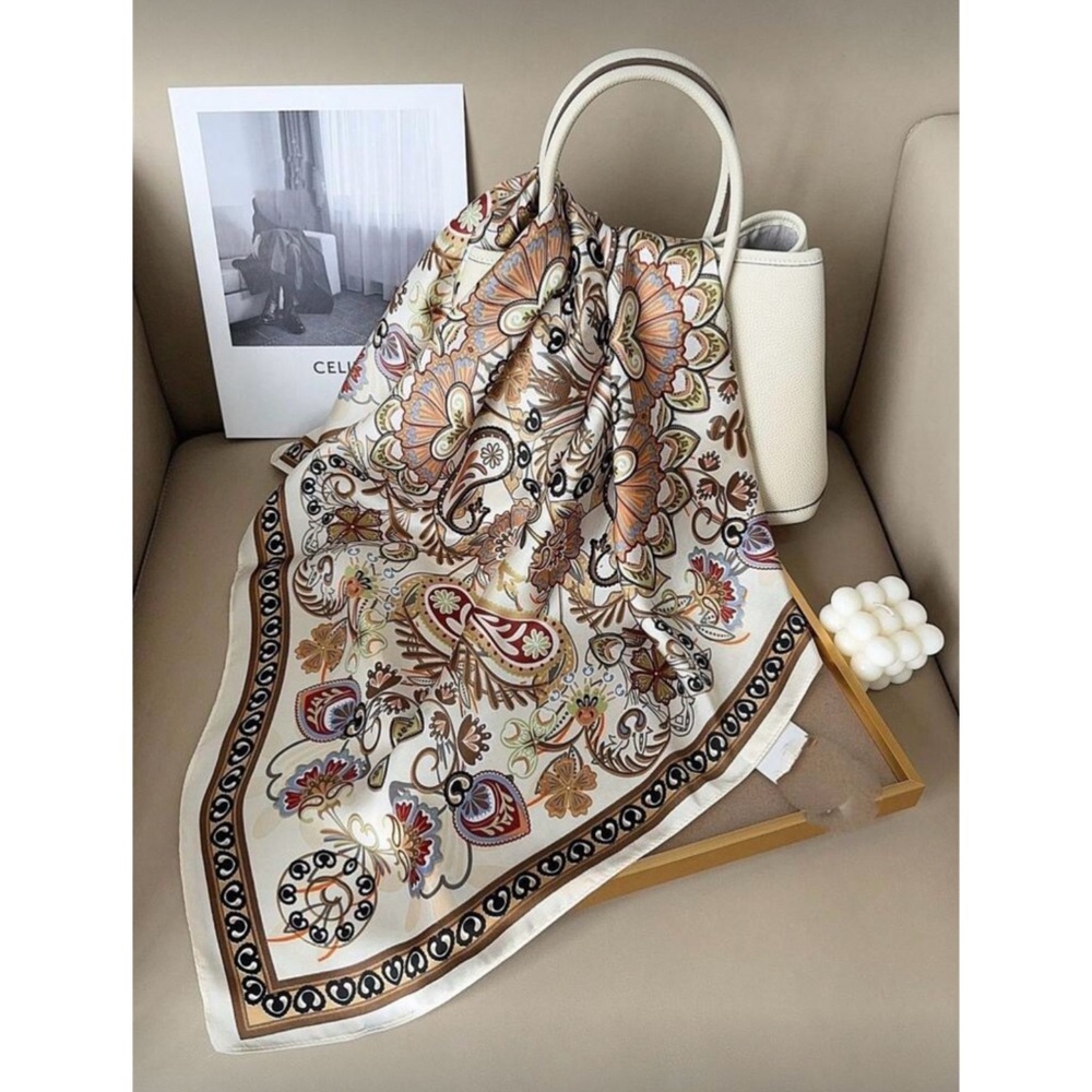 Luxe silky wild rag scarf with paisley + floral pattern • new